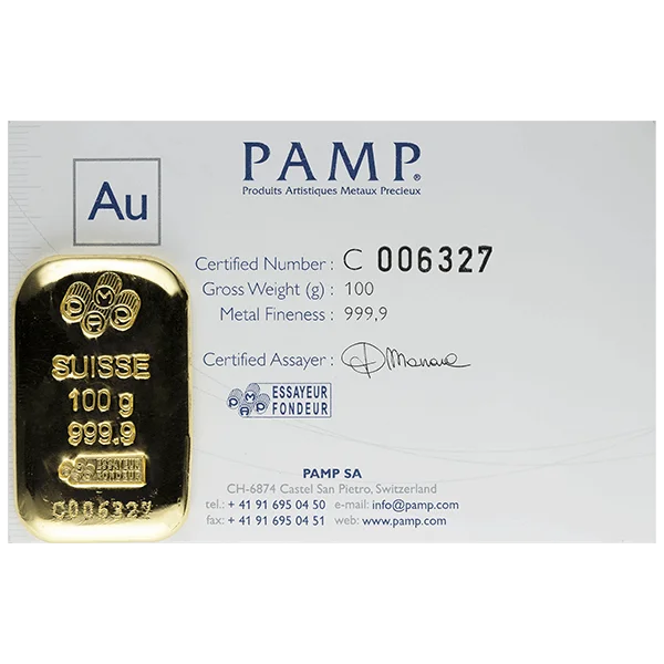 100 Gram Gold PAMP Bar Cast